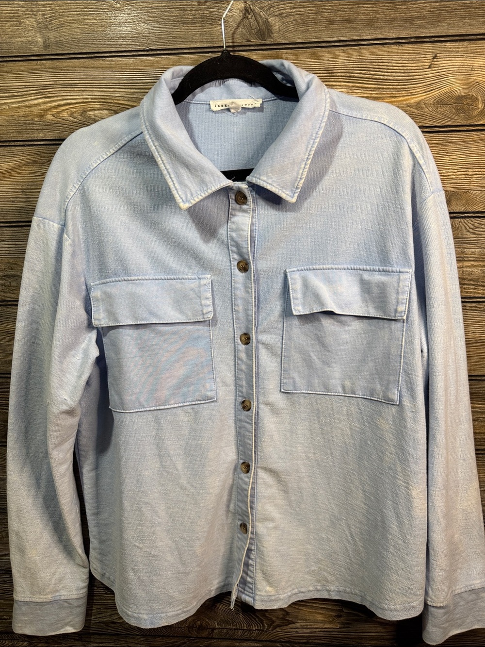 Light Blue Button-Up Utility Shirt Jacket